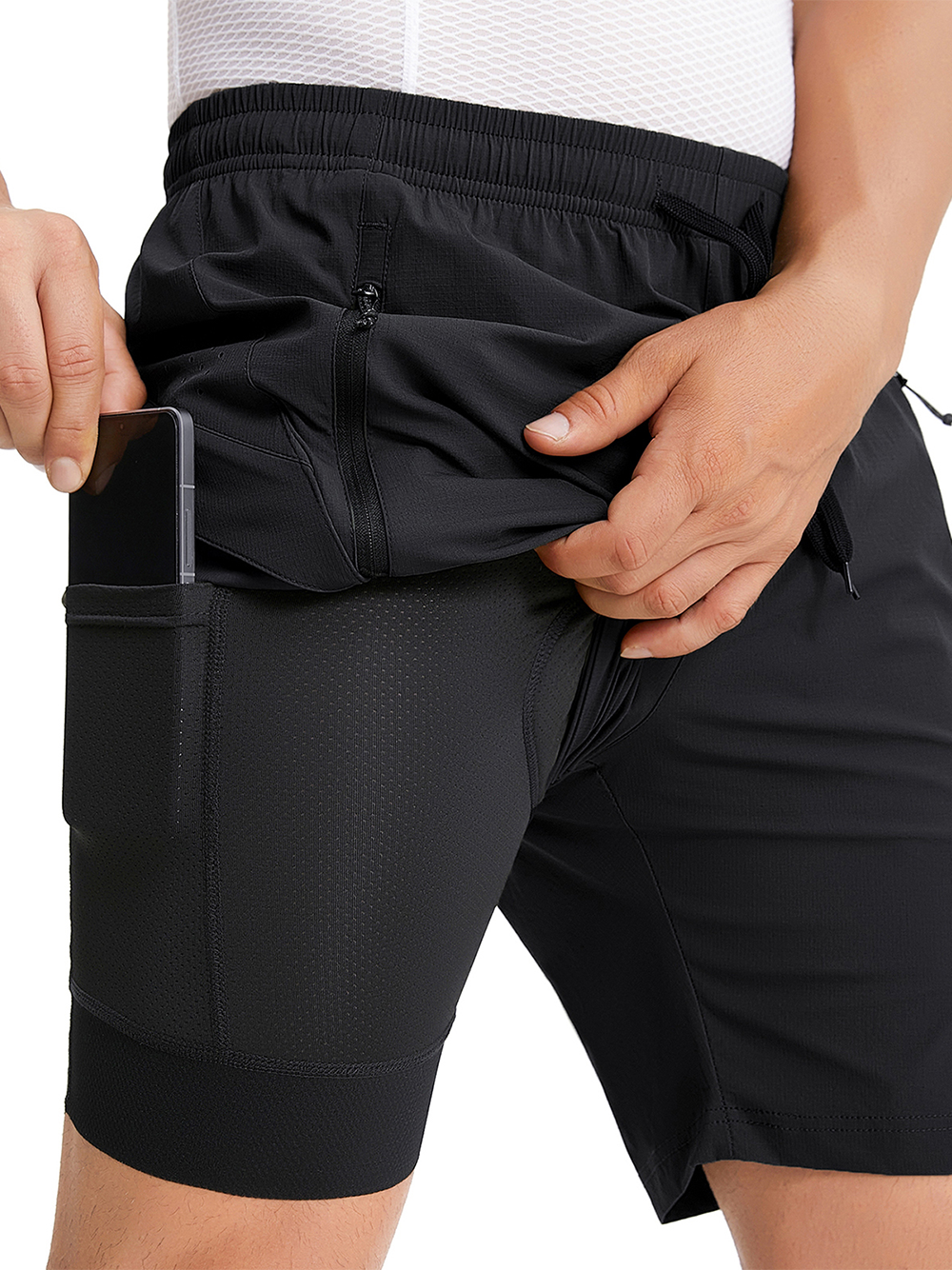 Orionride 2-in-1 Padded Bike Shorts Loose Fit Water-Resistant Black