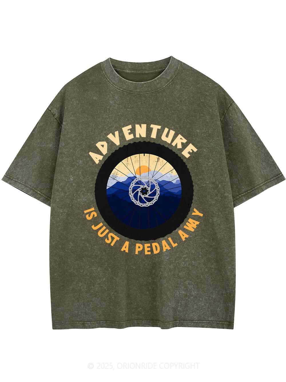 Orionride Wheel Sunset Short Sleeves Bike Washed T-Shirt