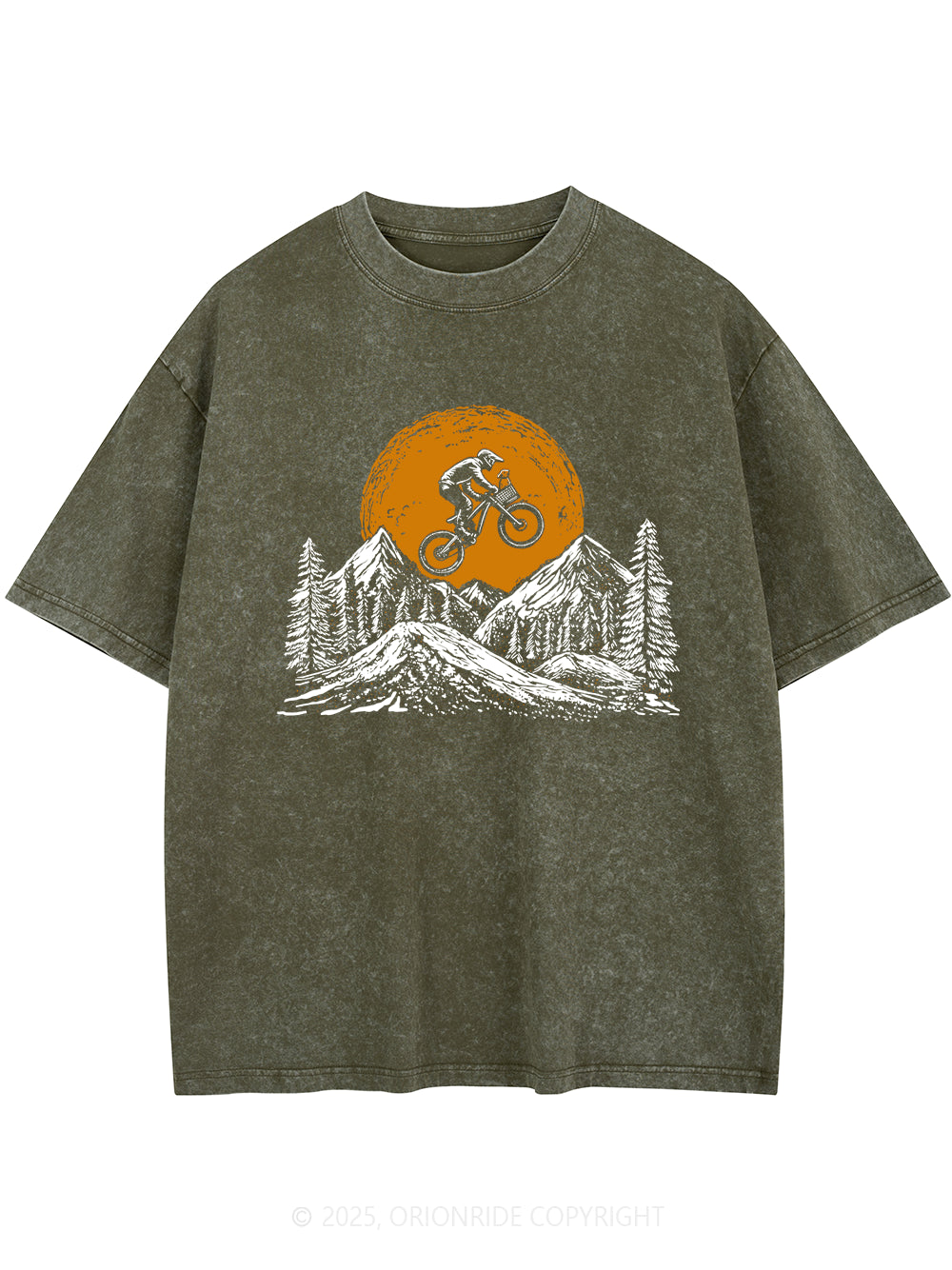 Orionride Mountain Bike With Dog Short Sleeves Bike Washed T-Shirt