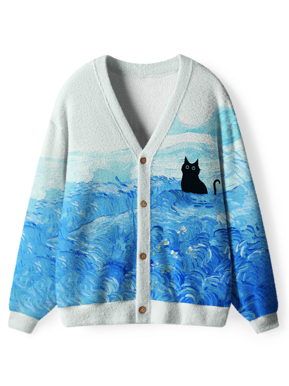 Orionride Oil Painting Black Cat Women's Cardigan Knit Sweaters