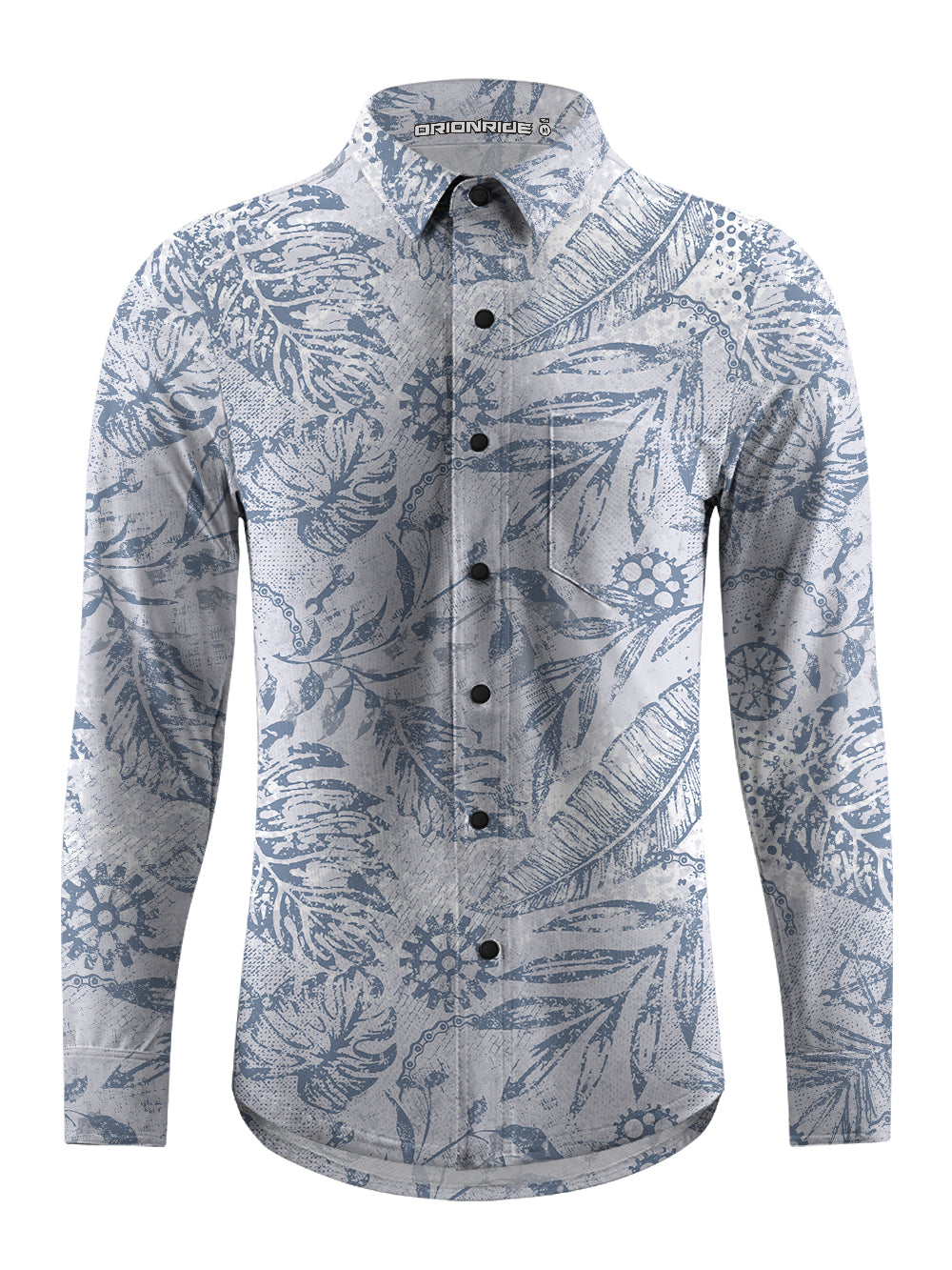 Orionride Leaf Texture Men's Stretchy Breathable Long Sleeve Gravel Shirt