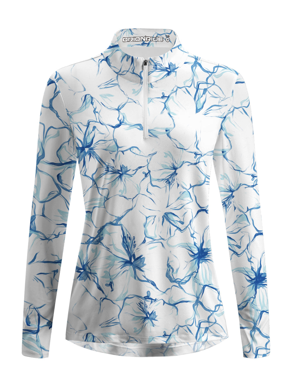 Orionride Elegant Hibiscus Women's Quarter Zipper Long Sleeve Jersey