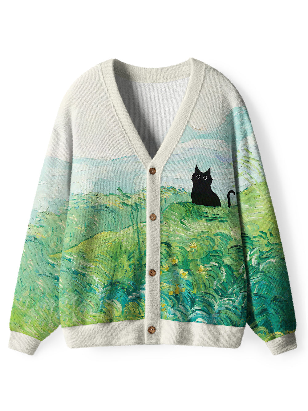 Orionride Oil Painting Black Cat Men's Cardigan Knit Sweaters