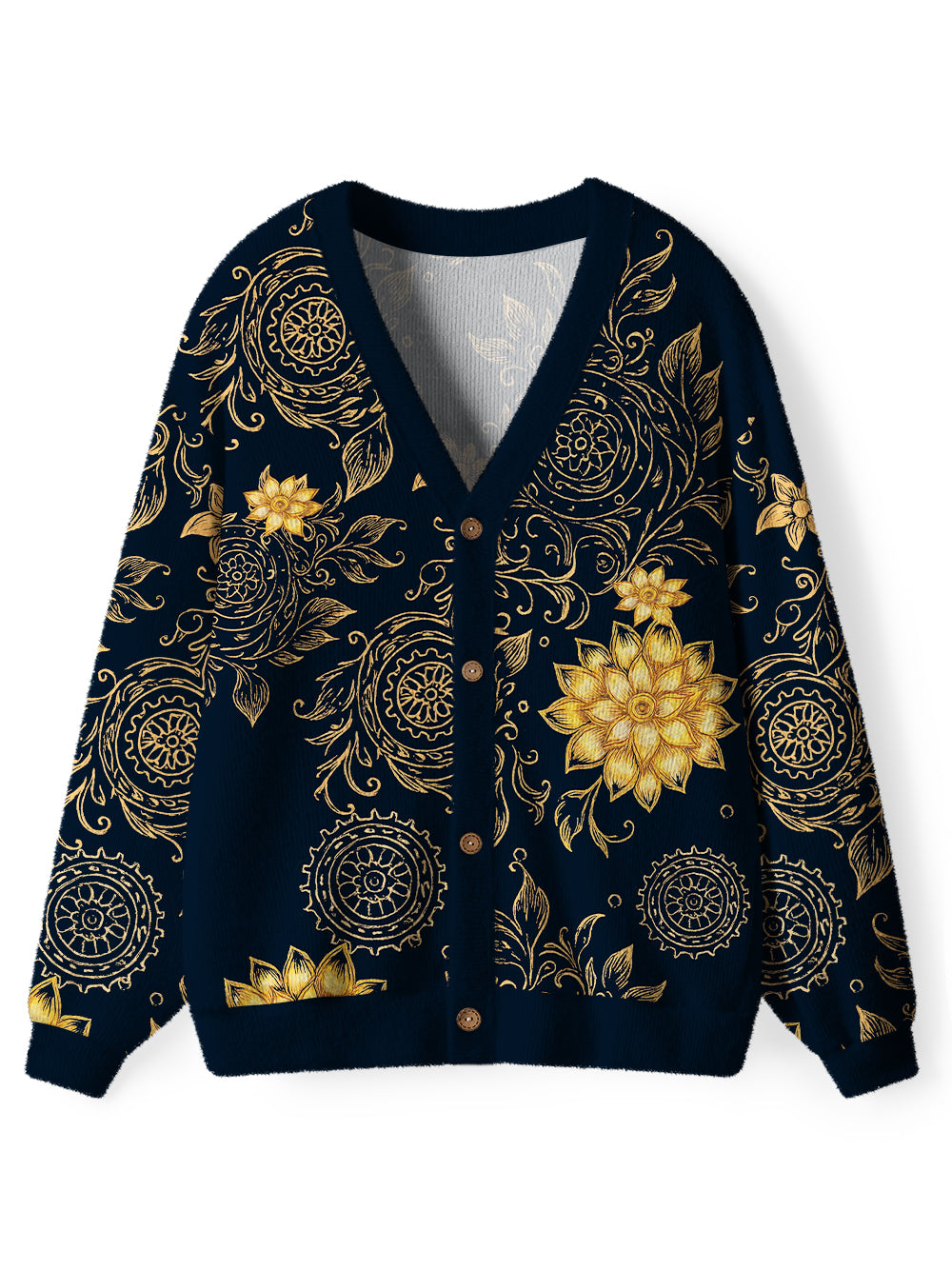 Orionride Golden Flowers Men's Cardigan Knit Sweaters