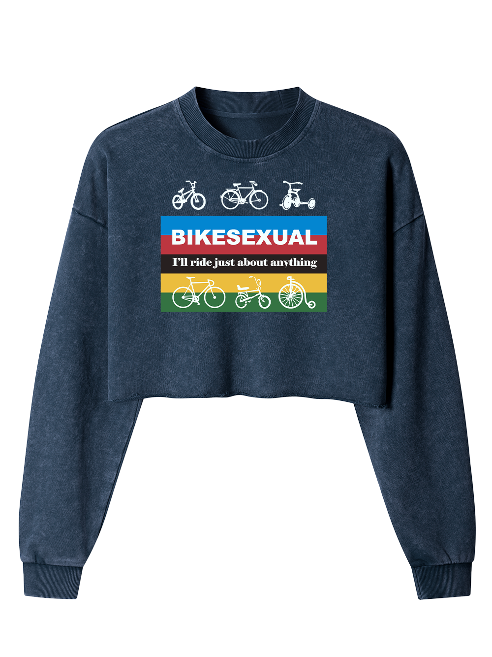 Orionride Color Strip Cycling Women's Washed Crop Sweatshirt