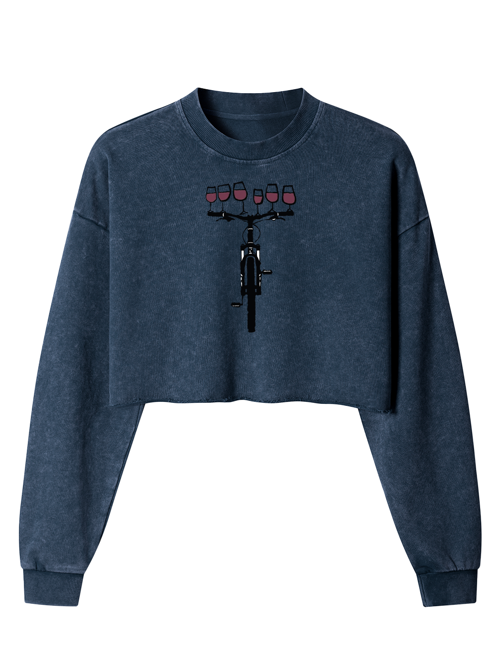 Orionride Red Wine Bicycle Women's Washed Crop Sweatshirt