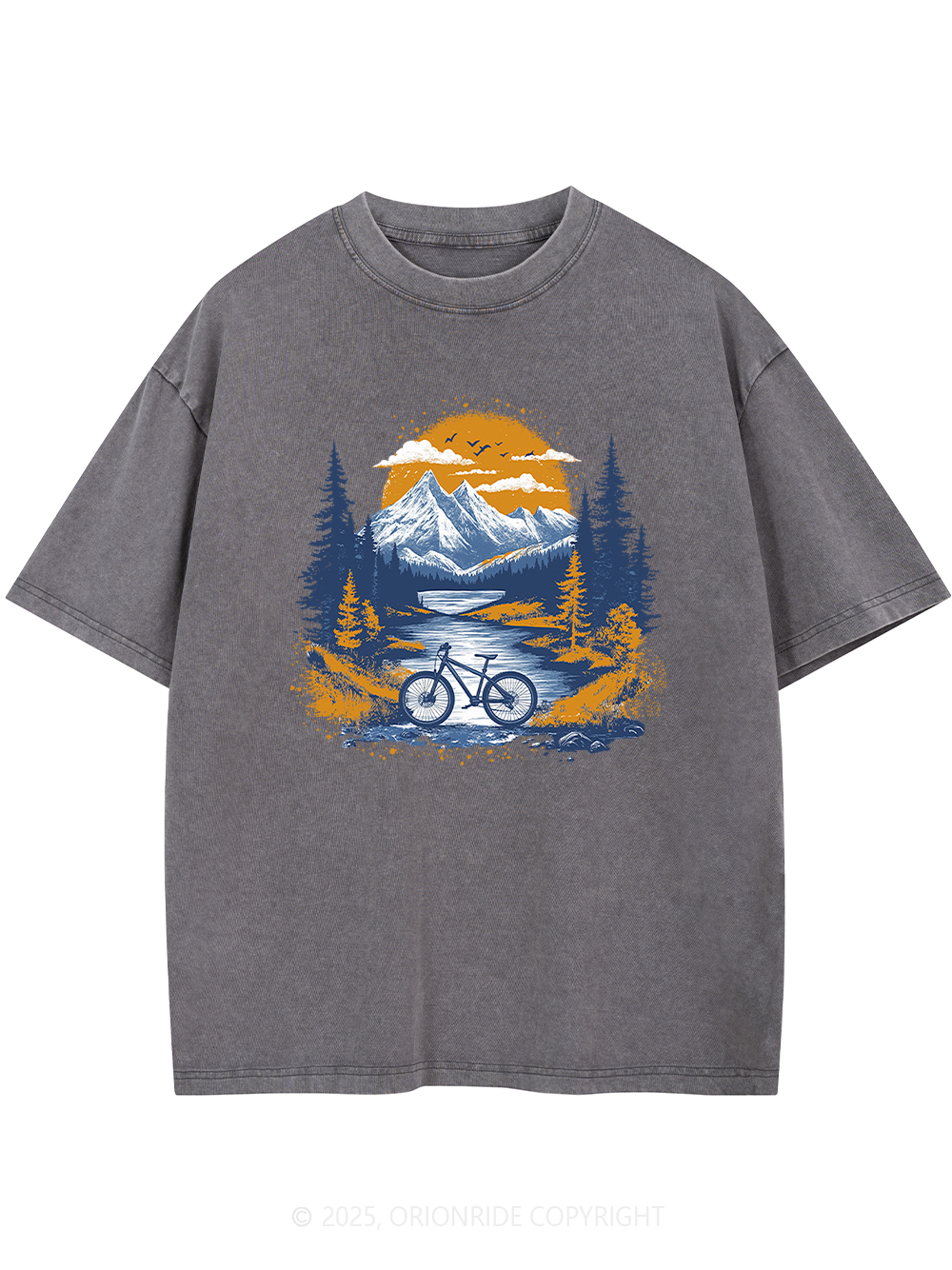 Orionride Sunset Forest Short Sleeves Bike Washed T-Shirt