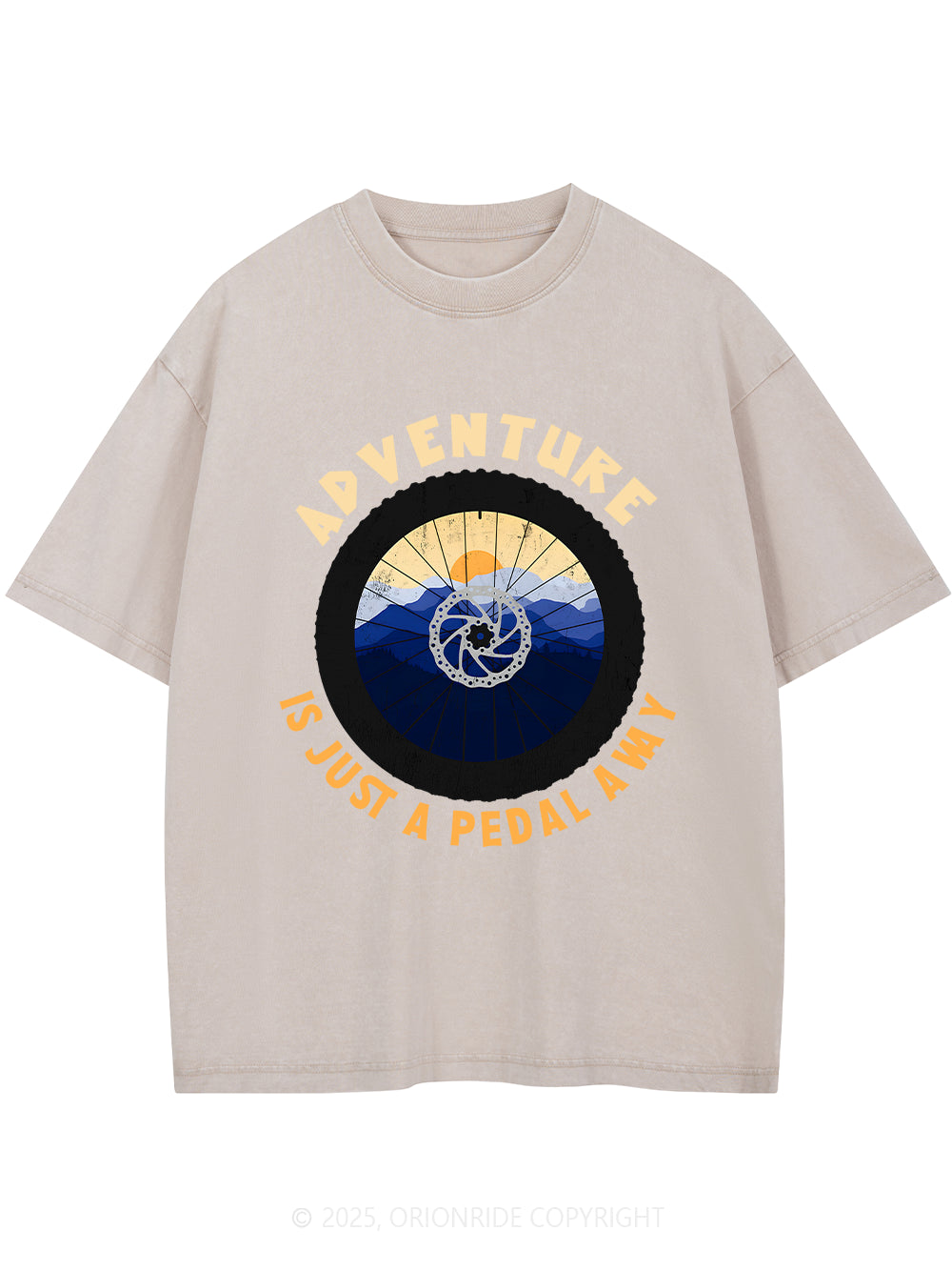Orionride Wheel Sunset Short Sleeves Bike Washed T-Shirt