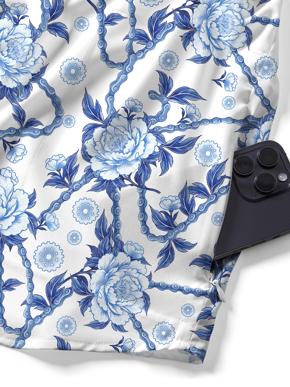 Orionride Blooming Blue Flowers Zipper Pockets Ultra Lightweight Short Sleeves Gravel Shirt