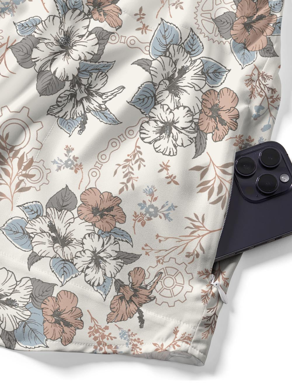 Orionride Hand-Painted Hibiscus Zipper Pockets Ultra Lightweight Short Sleeves Gravel Shirt
