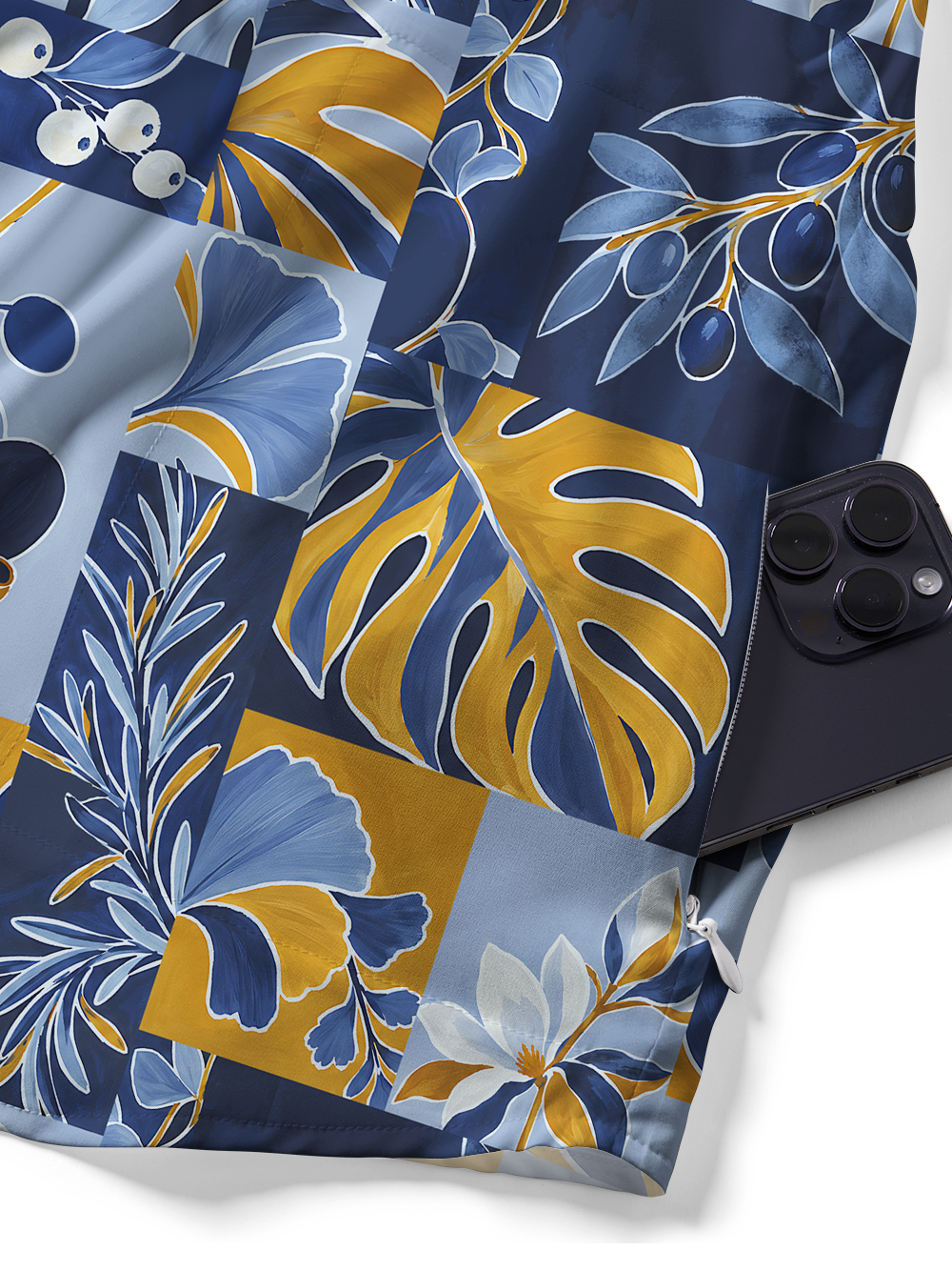 Orionride Geometric Tropical Foliage Zipper Pockets Ultra Lightweight Short Sleeves Gravel Shirt