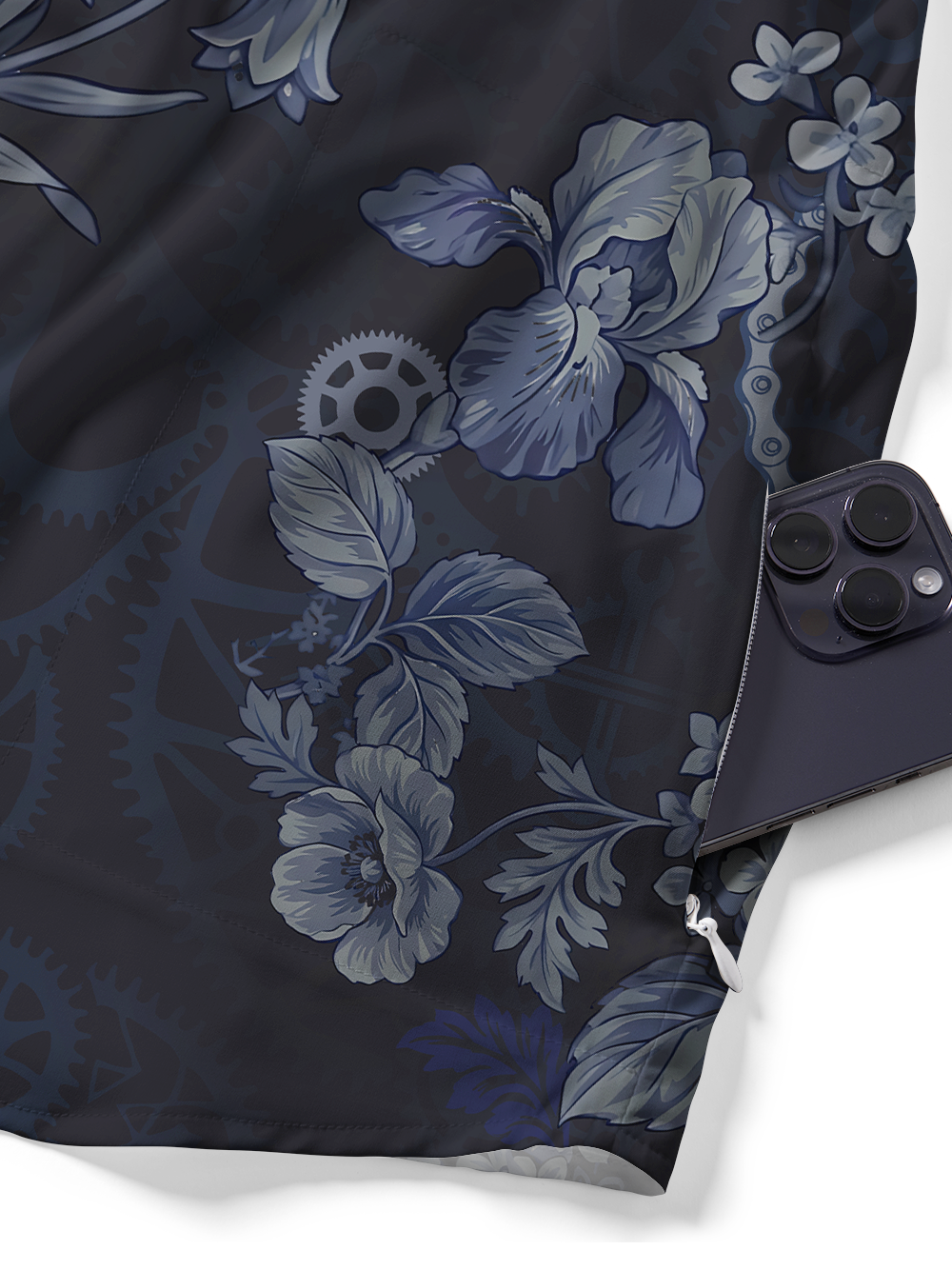 Orionride Dark Floral Pattern Zipper Pockets Ultra Lightweight Short Sleeves Gravel Shirt