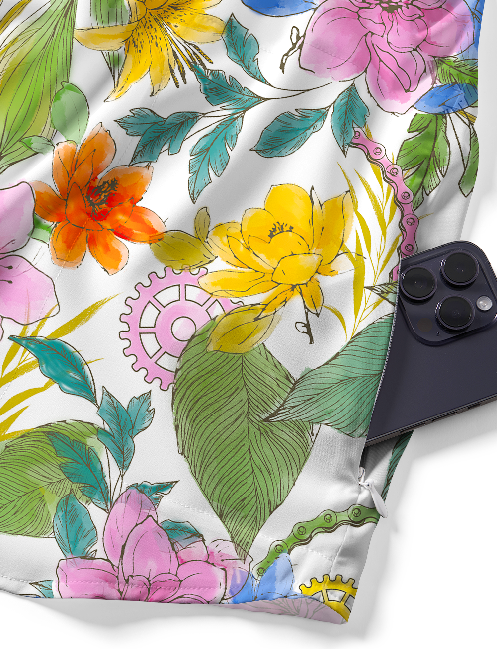 Orionride Ink And Wash Flower Zipper Pockets Ultra Lightweight Short Sleeves Gravel Shirt