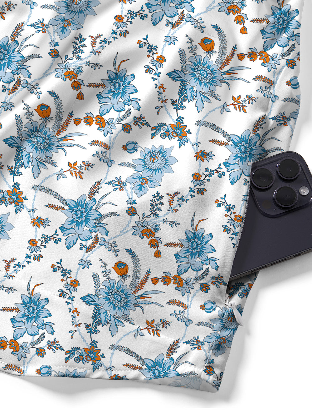 Orionride Blue Chain Flower Zipper Pockets Ultra Lightweight Short Sleeves Gravel Shirt