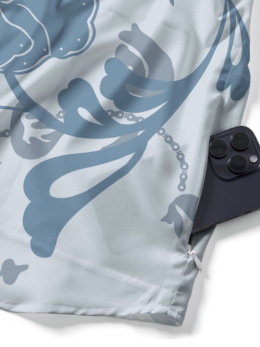 Orionride Blue Floral Zipper Pockets Ultra Lightweight Short Sleeves Gravel Shirt