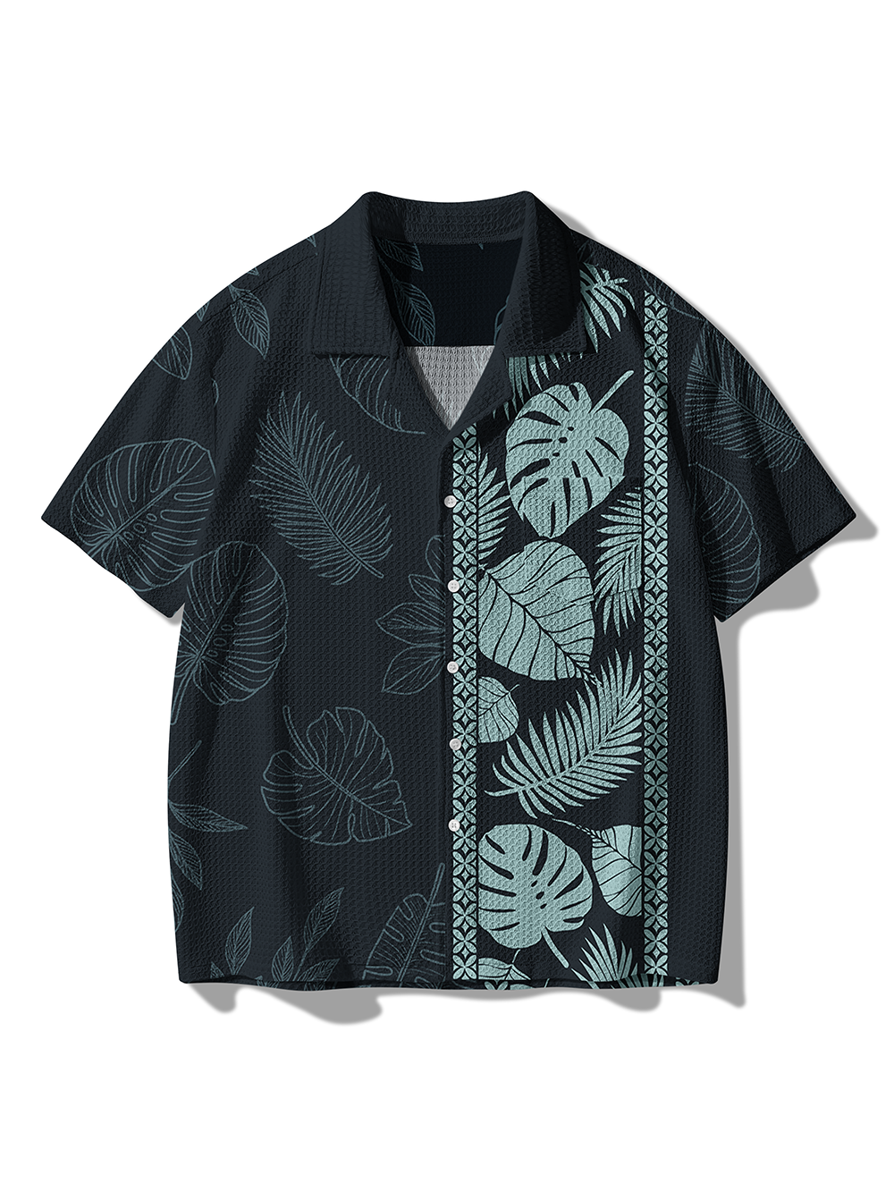 Orionride Striped Monstera Deliciosa Men's Camp Collar Knitted Shirt