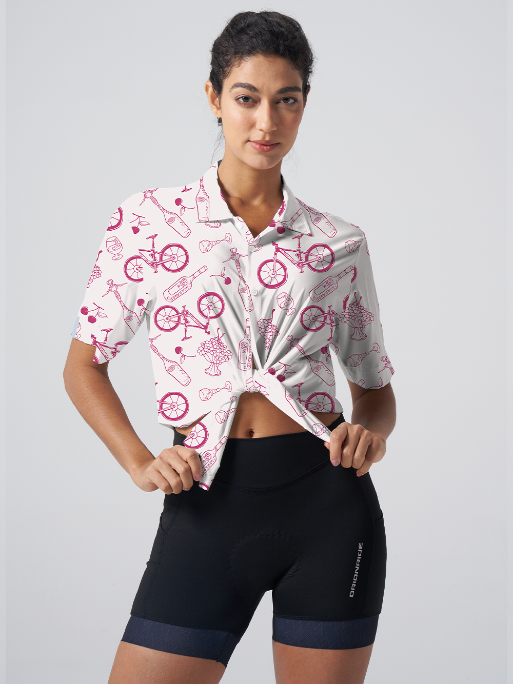 Orionride Fruit And Beer Zipper Pockets Ultra Lightweight Short Sleeves Women's Gravel Shirt