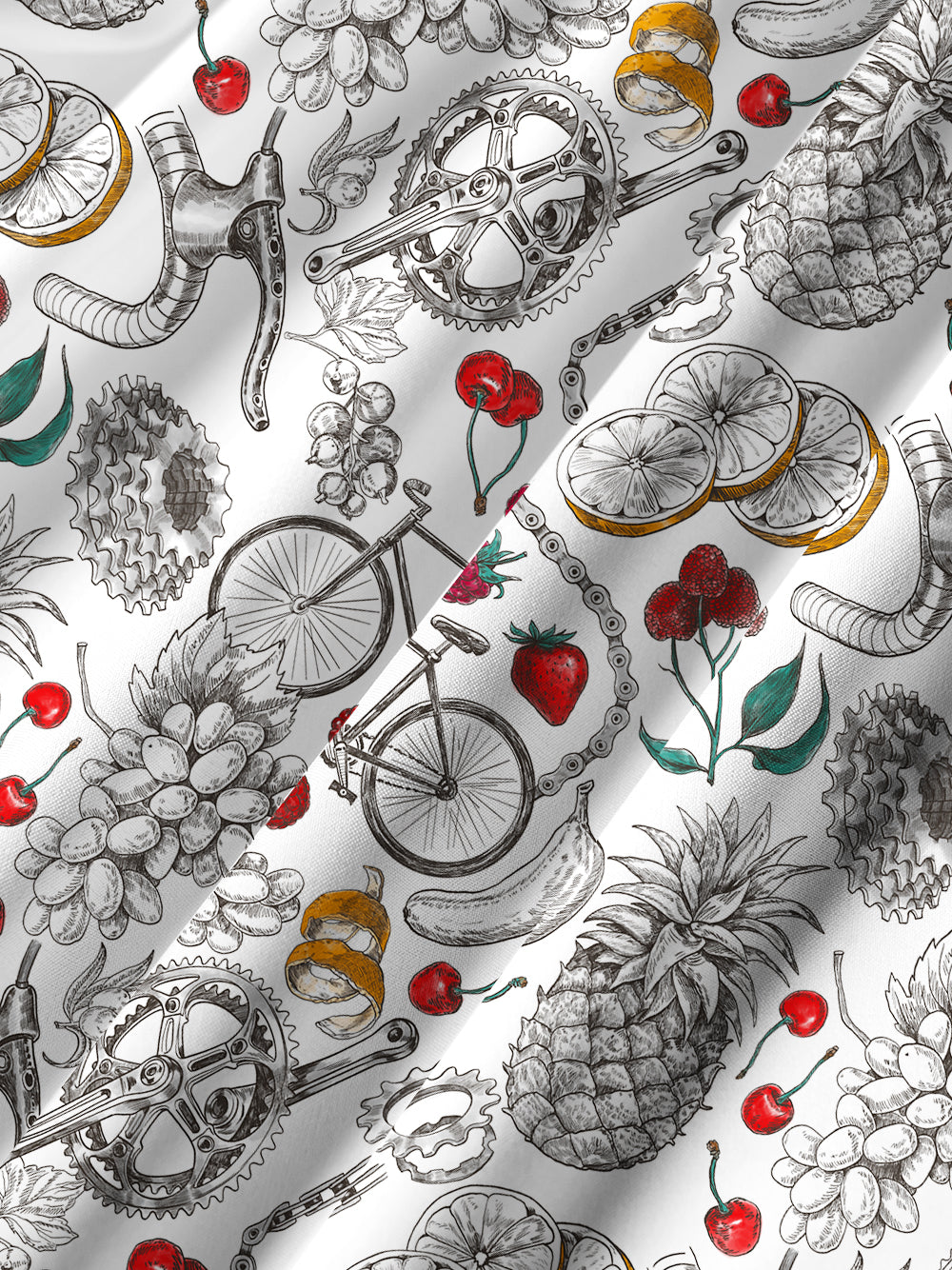 Orionride Short Sleeves Fruit Sketch Zipper Pockets Ultra Lightweight Gravel Shirt