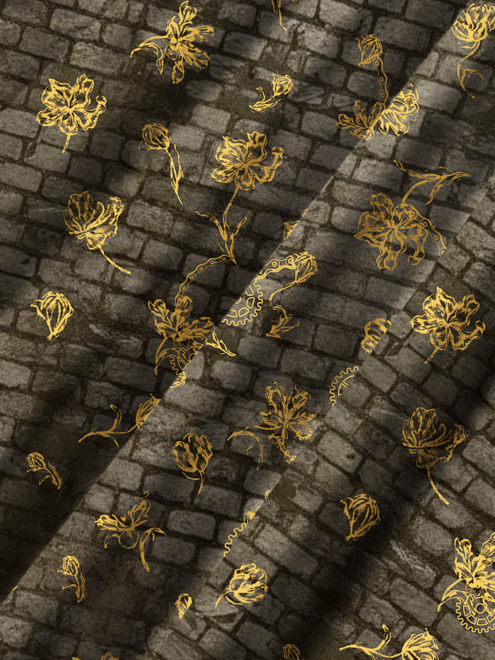 Orionride Brick Wall Flowers Zipper Pockets Ultra Lightweight Short Sleeves Gravel Shirt