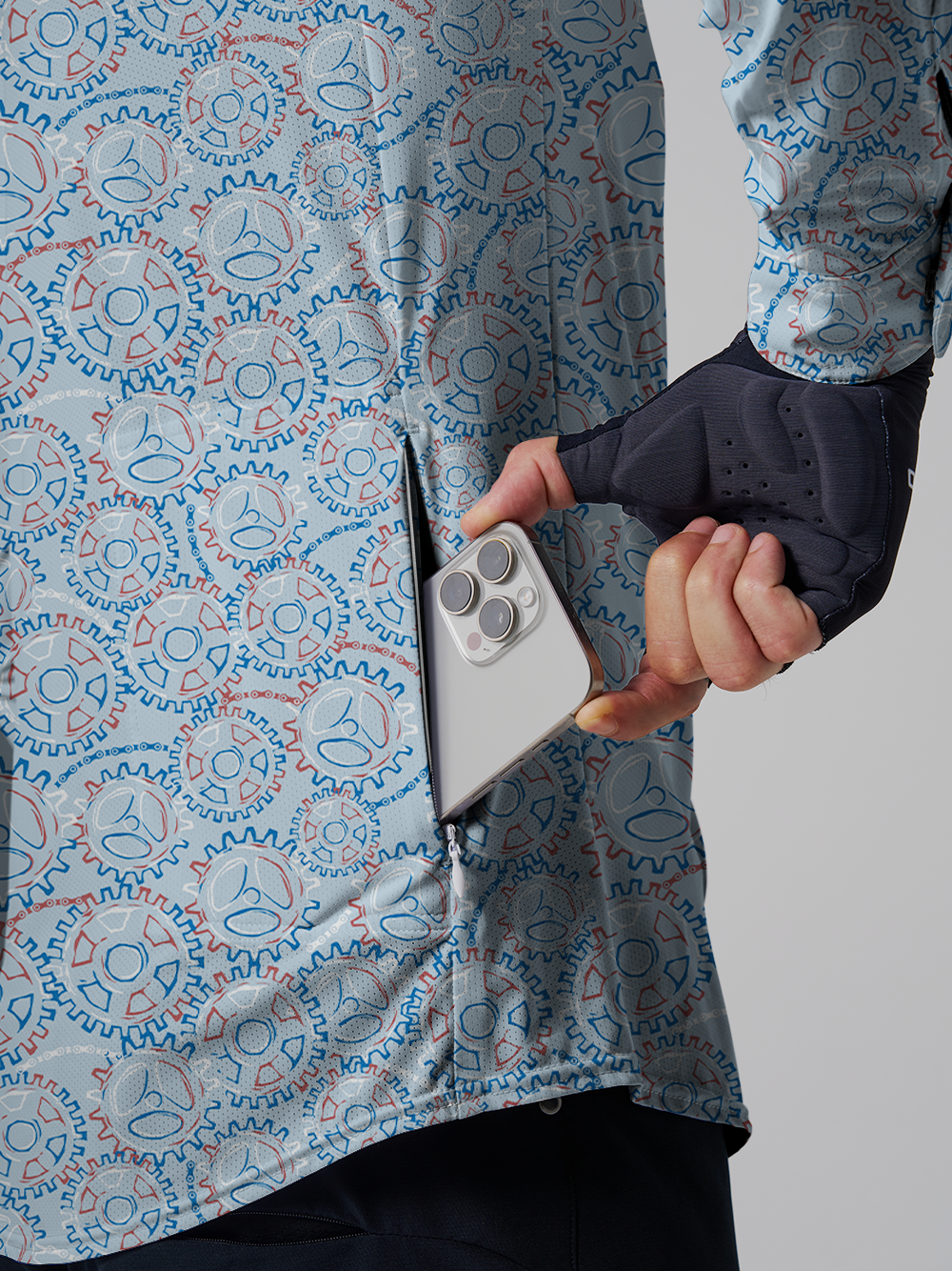 Orionride Gear Shaped Flowers Men's Stretchy Breathable Long Sleeve Gravel Shirt