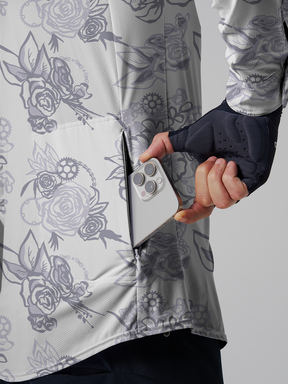 Orionride Simple Rose Men's Stretchy Breathable Long Sleeve Gravel Shirt