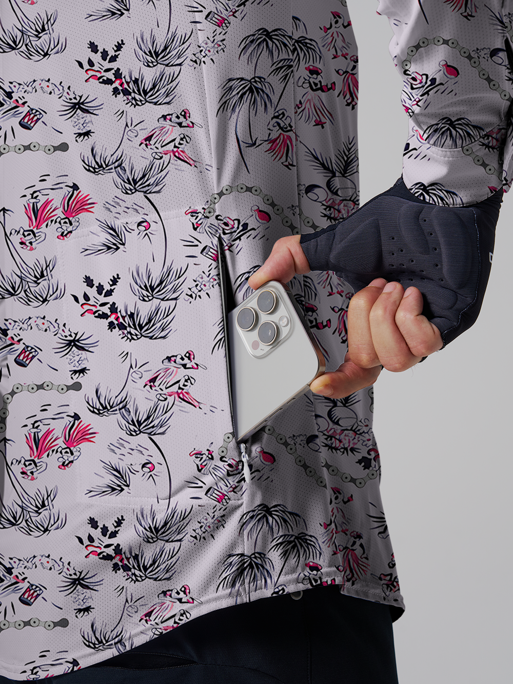 Orionride Chain And Flowers Men's Stretchy Breathable Long Sleeve Gravel Shirt