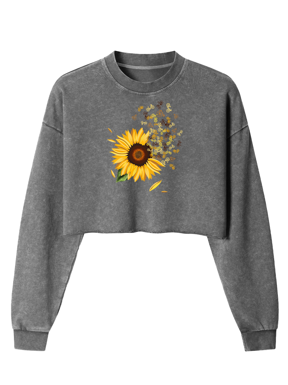 Orionride Blooming Sunflowers Women's Washed Crop Sweatshirt