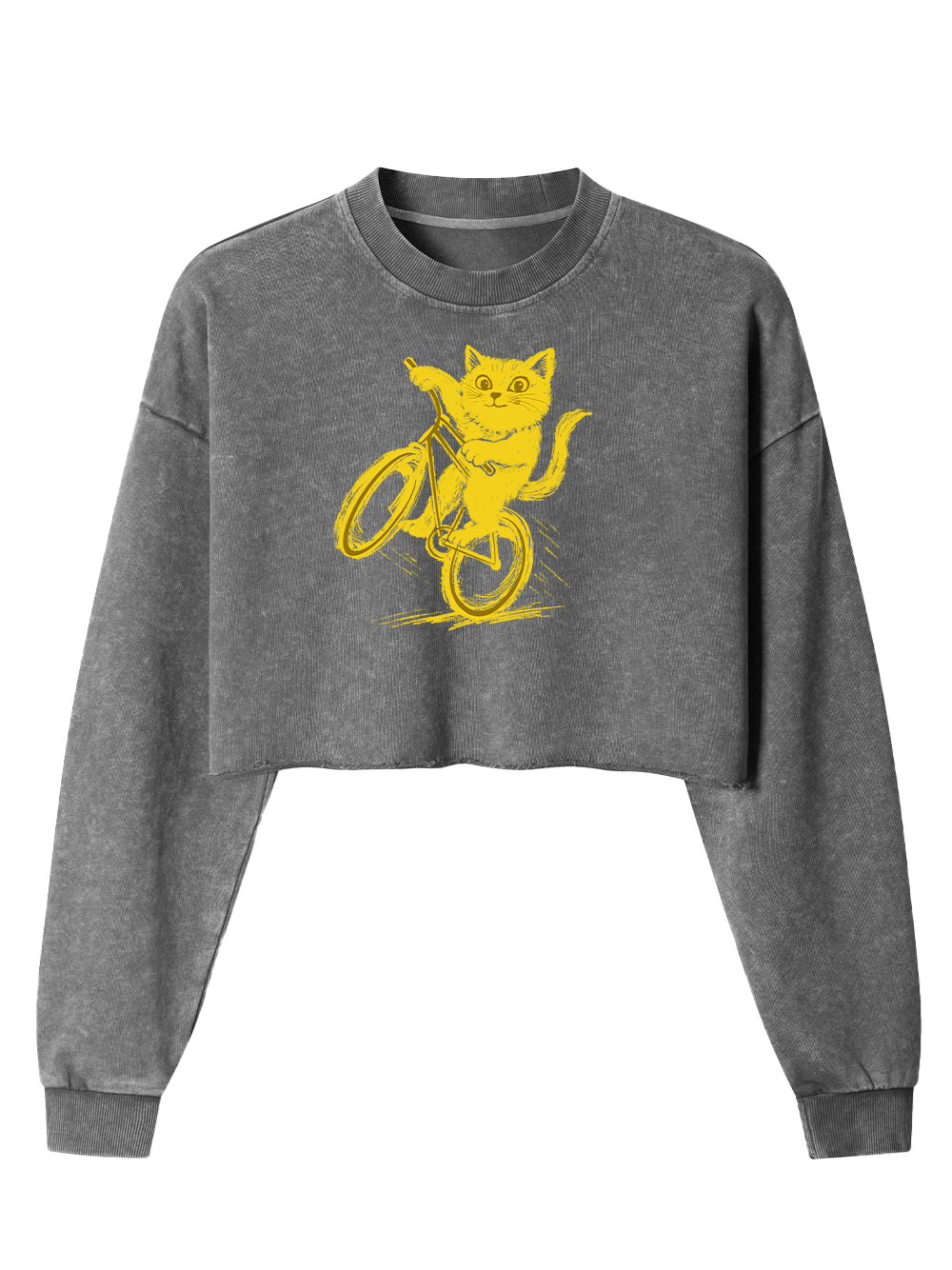 Orionride Cat Riding A Bike Women's Washed Crop Sweatshirt