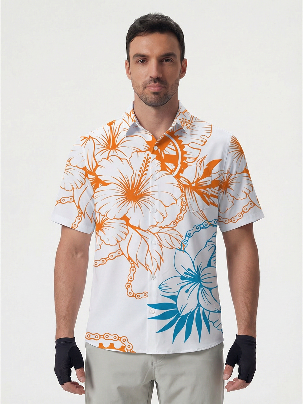 Orionride Bright Hibiscus Flowers Zipper Pockets Ultra Lightweight Short Sleeves Gravel Shirt