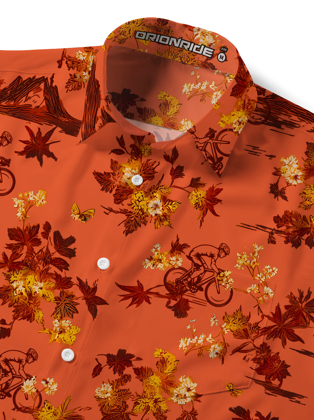 Orionride Fiery Red Leaves Zipper Pockets Ultra Lightweight Short Sleeves Gravel Shirt