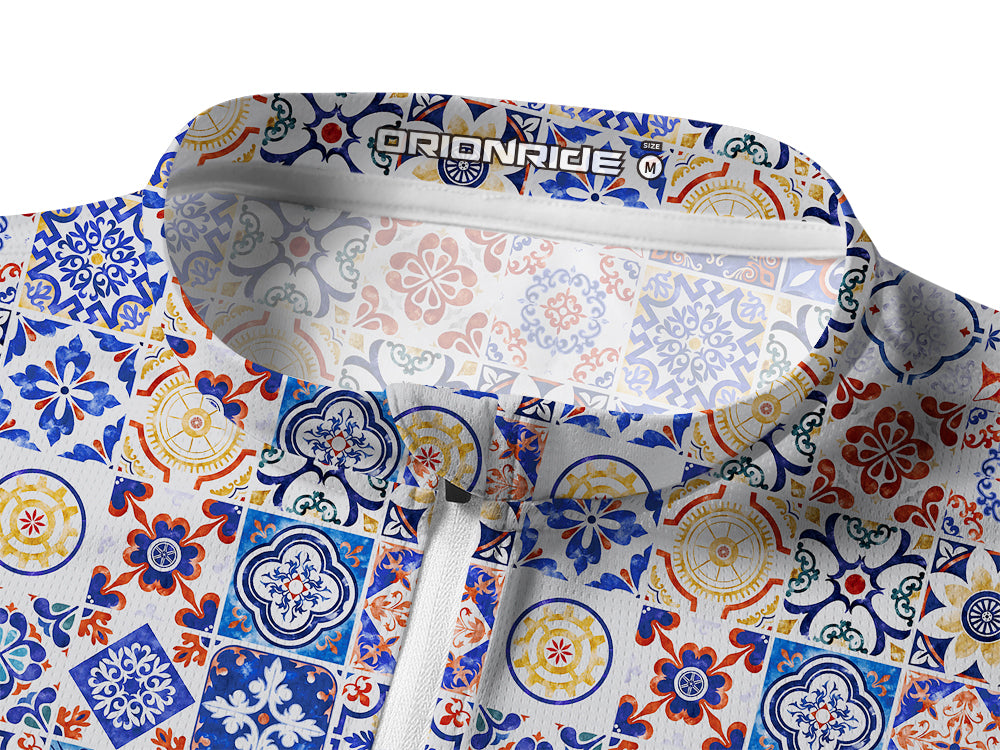 Orionride Flower Tiles Long Sleeve Half Zipper Mountain Bike Jersey