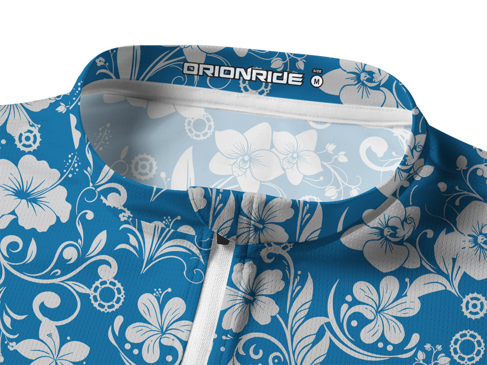 Orionride Hawaiian Flowers Long Sleeve Half Zipper Mountain Bike Jersey
