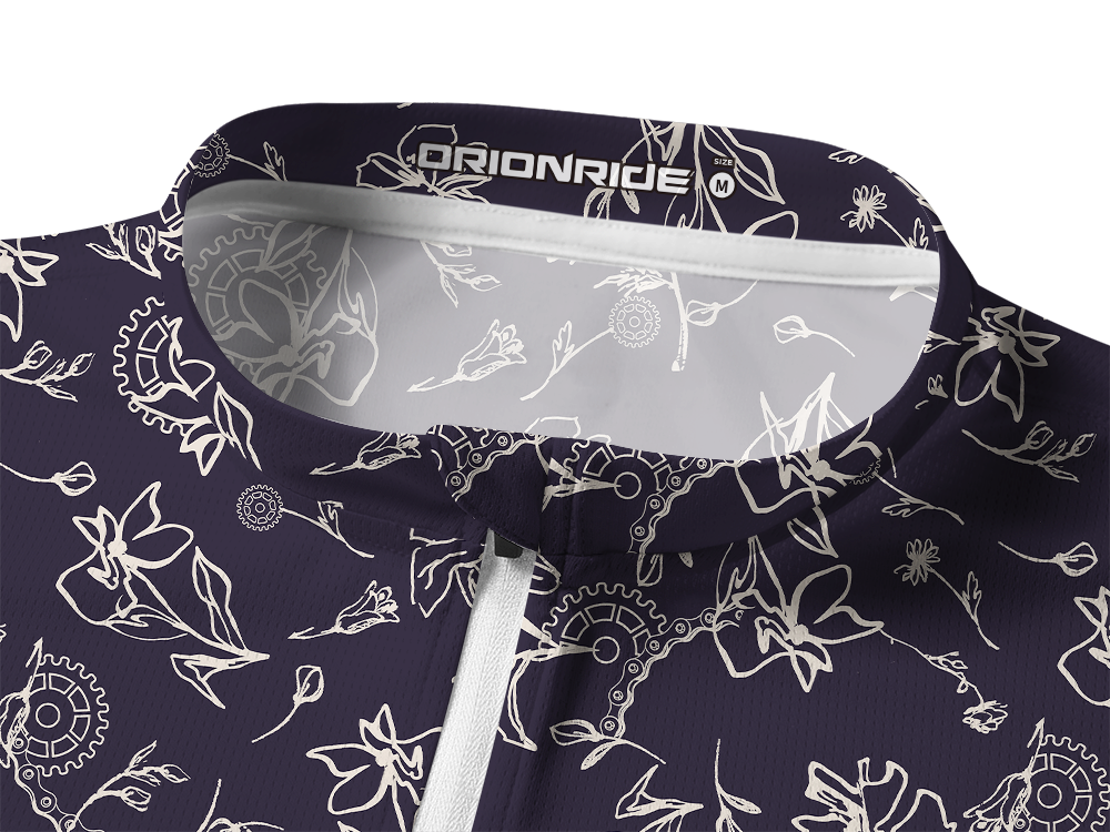 Orionride Linear Gear Flower Long Sleeve Half Zipper Mountain Bike Jersey