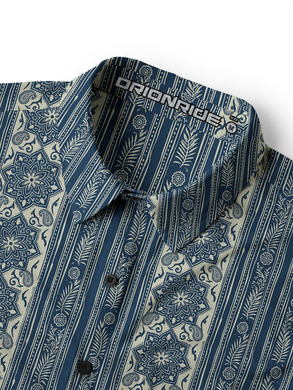 Orionride Indigo Pattern Men's Stretchy Breathable Long Sleeve Gravel Shirt