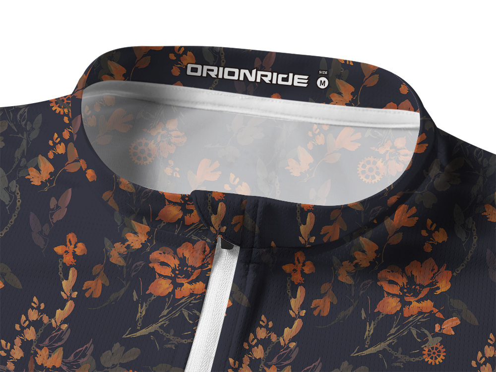 Orionride Bright Ink Flowers Long Sleeve Half Zipper Mountain Bike Jersey