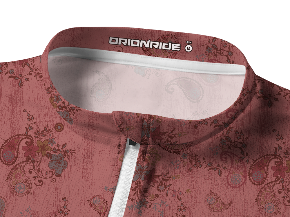 Orionride Red Cashew Flower Long Sleeve Half Zipper Mountain Bike Jersey