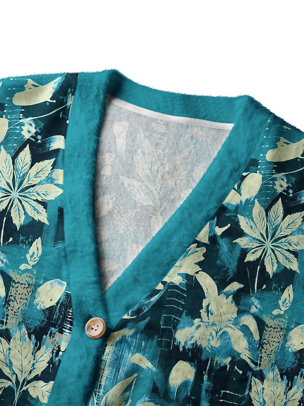 Orionride Leaf Graffiti Women's Fuzzy Knit Cardigan