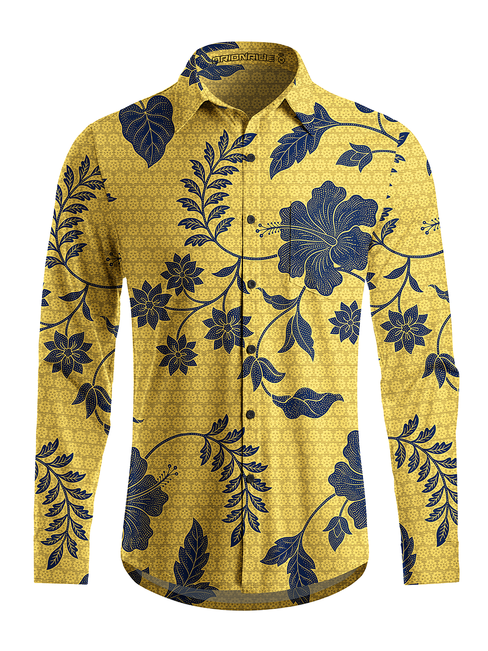 Orionride Large Hibiscus Flowers Men's Stretchy Breathable Long Sleeve Gravel Shirt