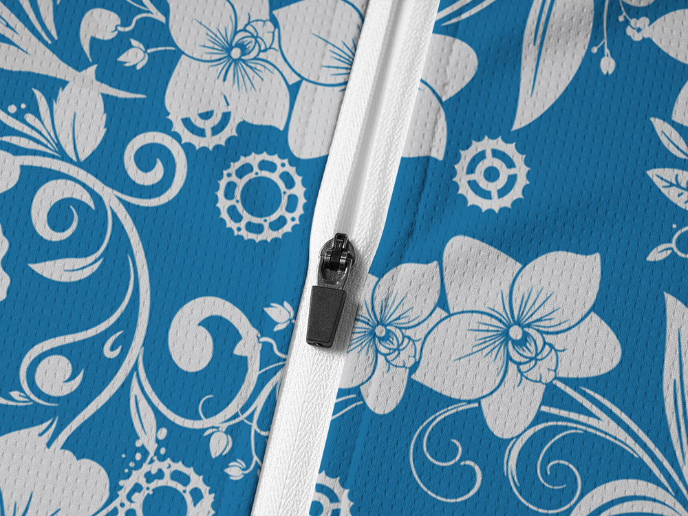 Orionride Hawaiian Flowers Long Sleeve Half Zipper Mountain Bike Jersey