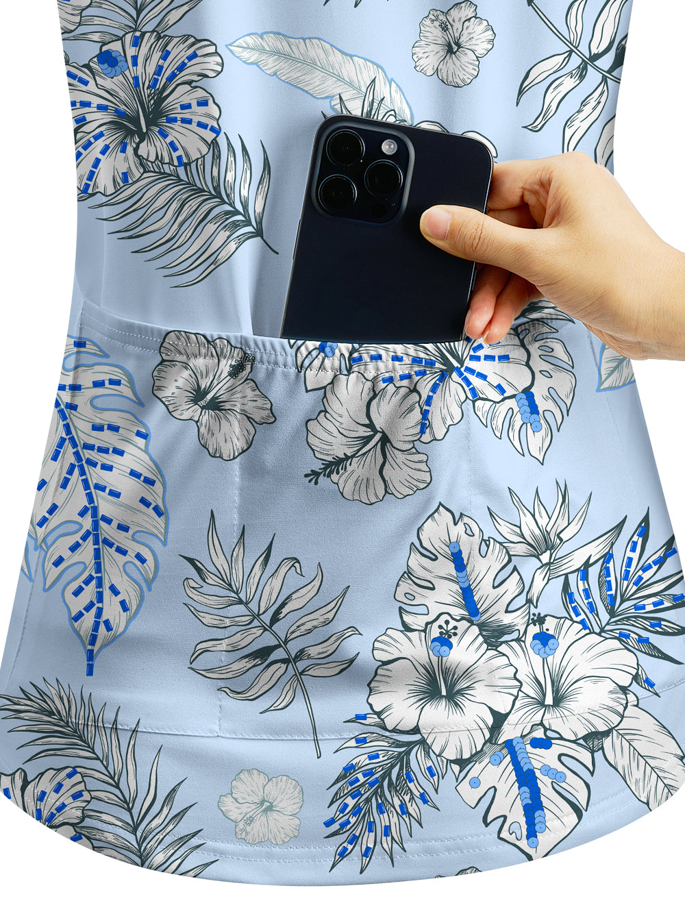 Orionride Blue Hibiscus Women's Quarter Zipper Long Sleeve Jersey