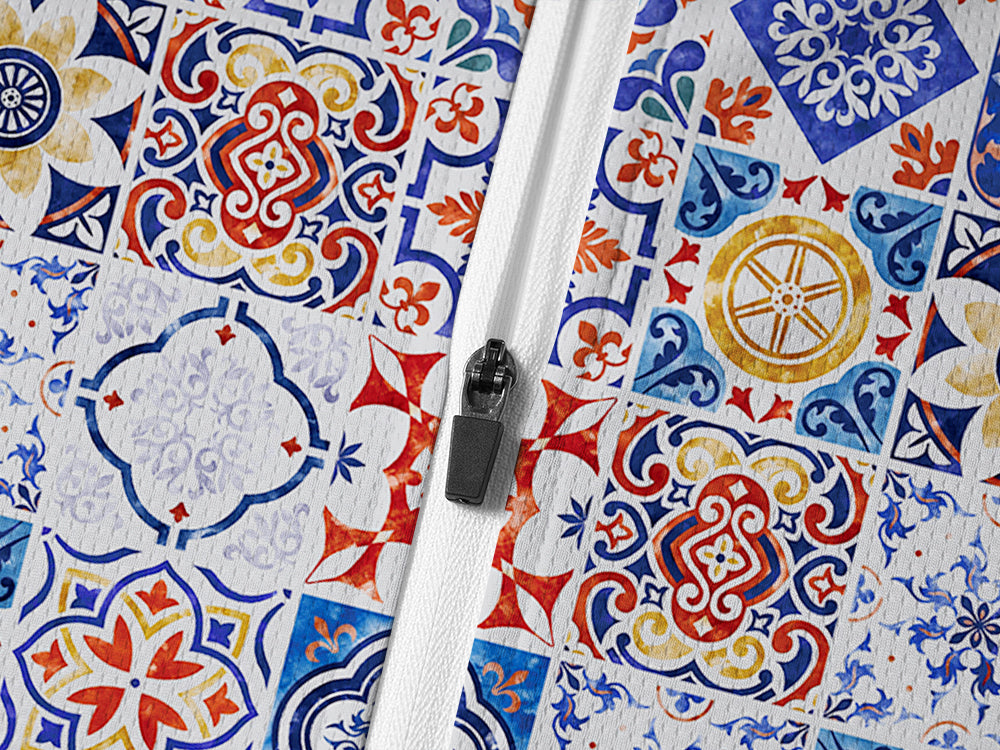 Orionride Flower Tiles Long Sleeve Half Zipper Mountain Bike Jersey