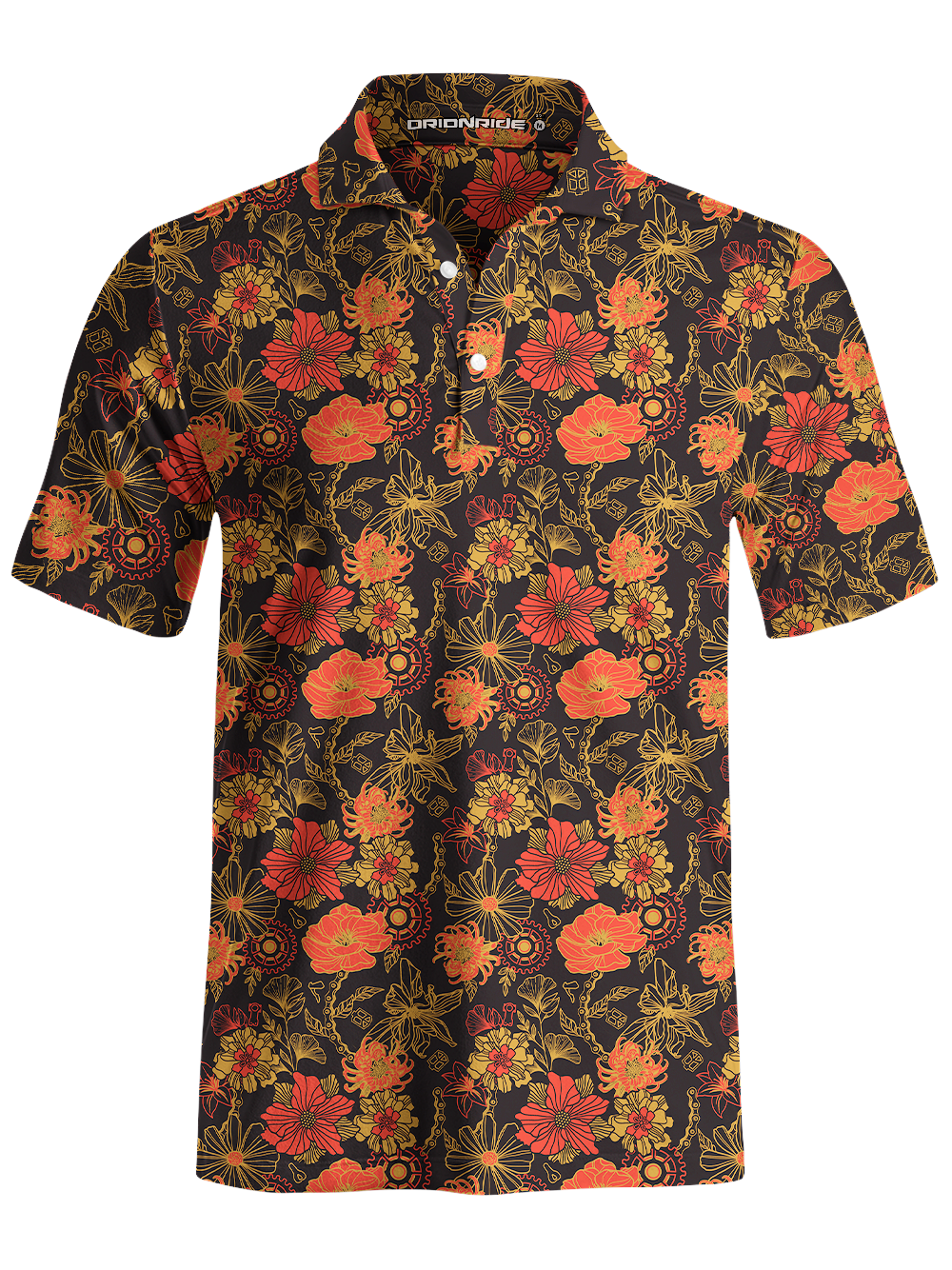 Orionride Vibrant Gear-Shaped Flowers Men's Polo Shirt