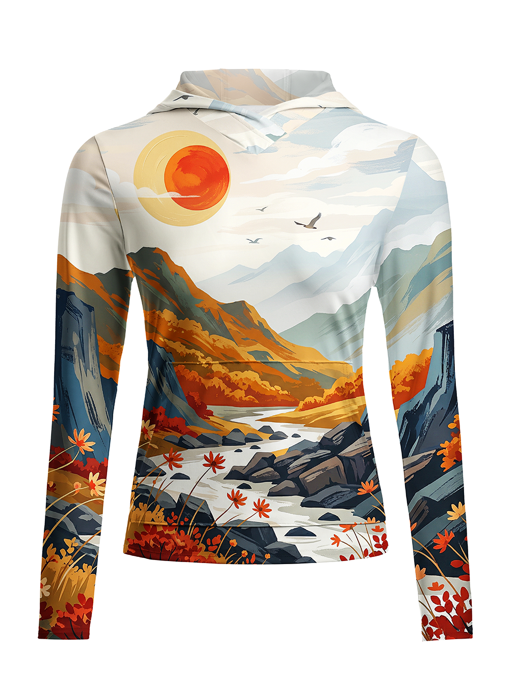 Orionride Mountain Stream Women's Long Sleeve Cycling Hoodie Shirt