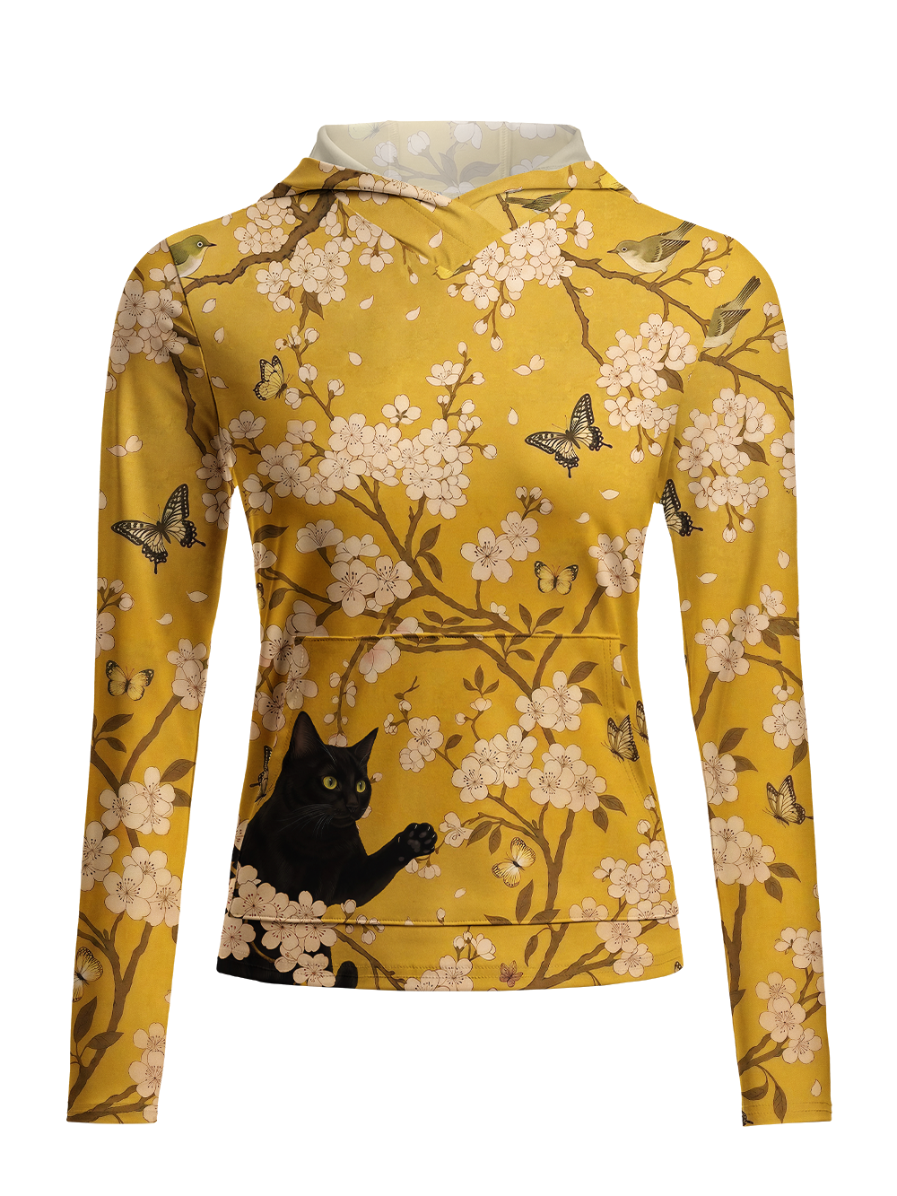 Orionride Black Cat and Flower Women's Long Sleeve Cycling Hoodie Shirt