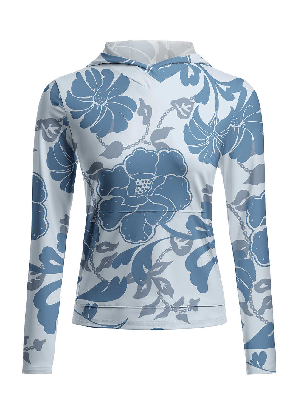 Orionride Blue Floral Women's Long Sleeve Cycling Hoodie Shirt