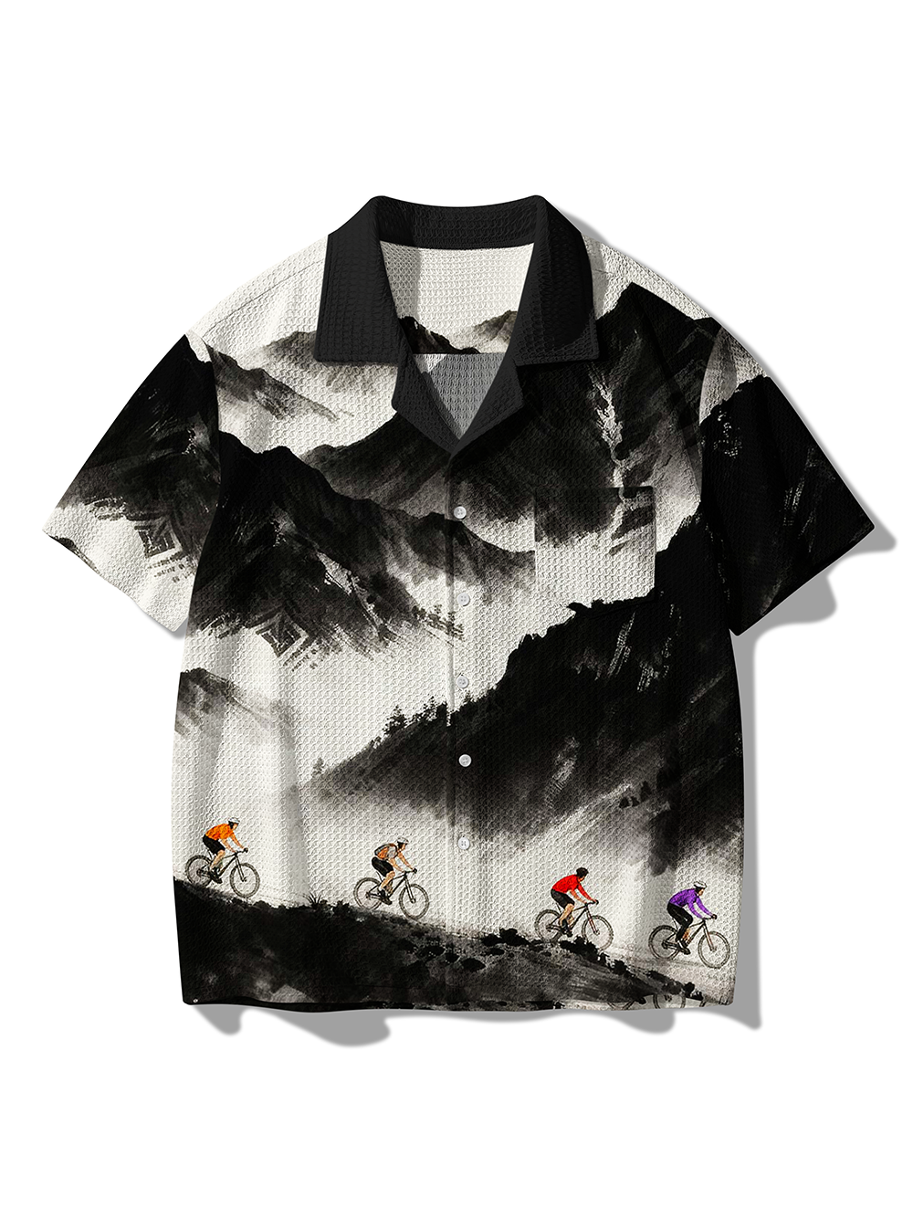 Orionride Ink Painting Mountains Men's Camp Collar Knitted Shirt