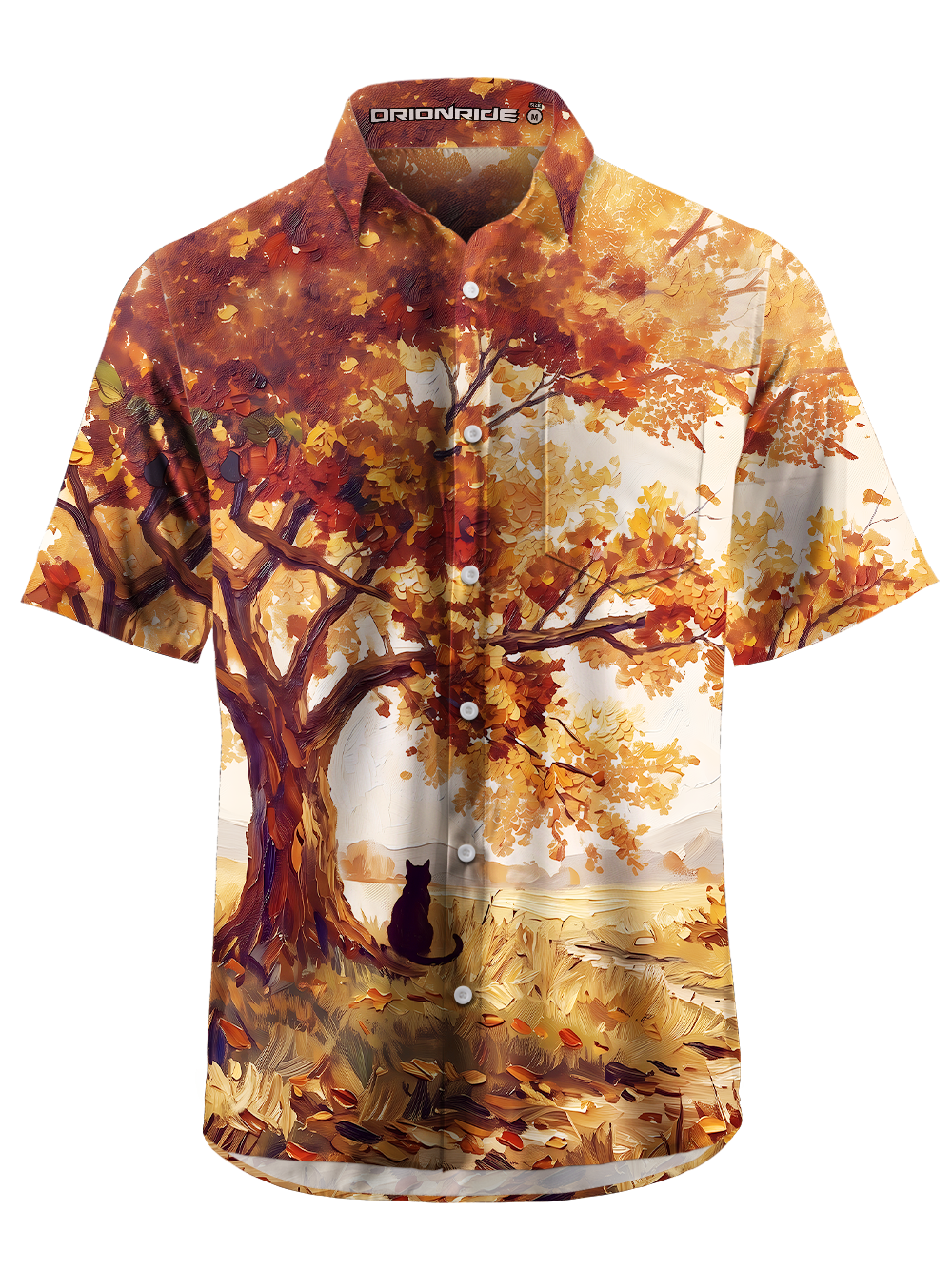 Orionride Golden Autumn Cat Zipper Pockets Ultra Lightweight Short Sleeves Gravel Shirt