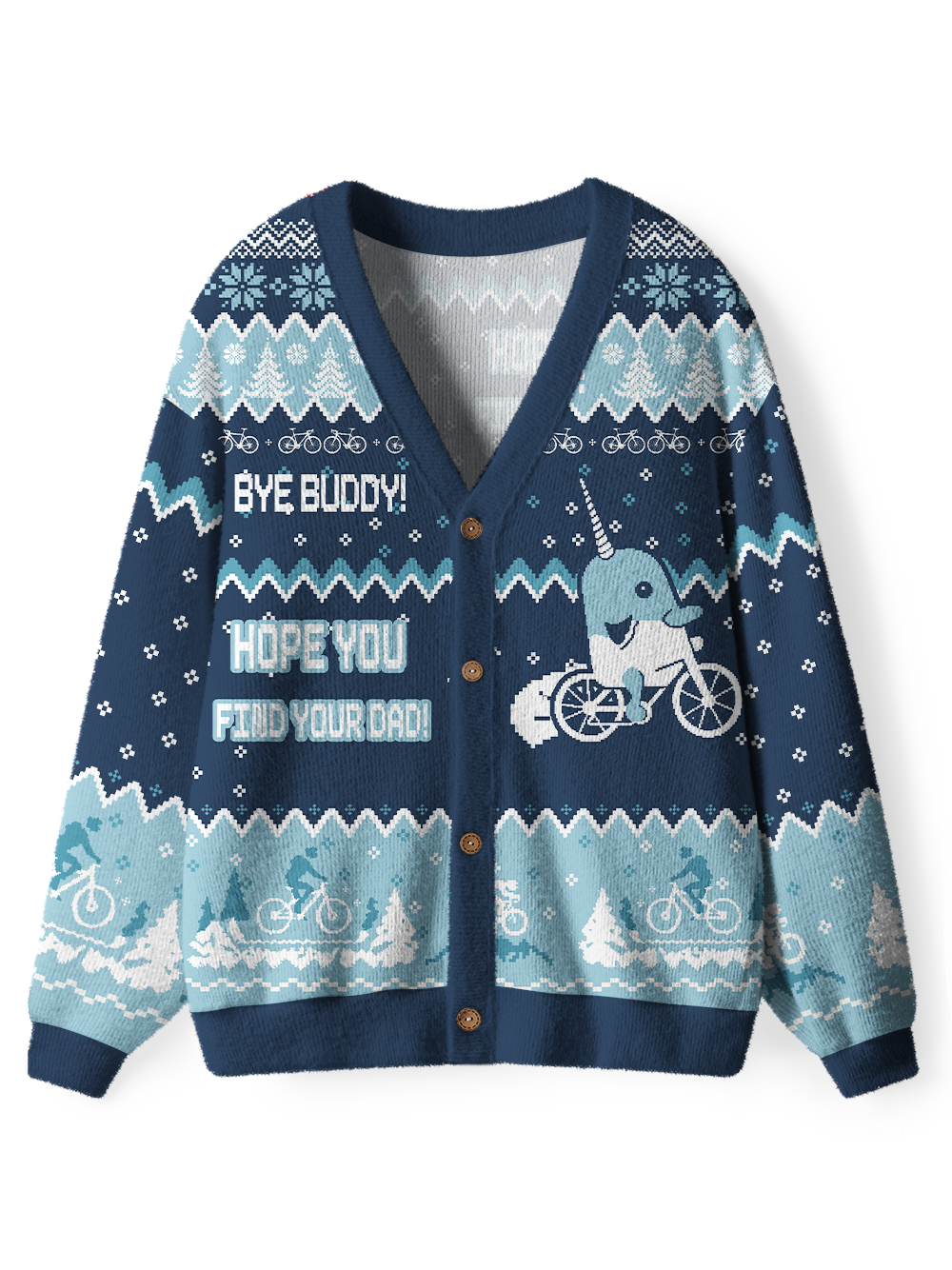 Orionride Narwhal Riding A Bicycle Men's Cardigan Knit Sweaters