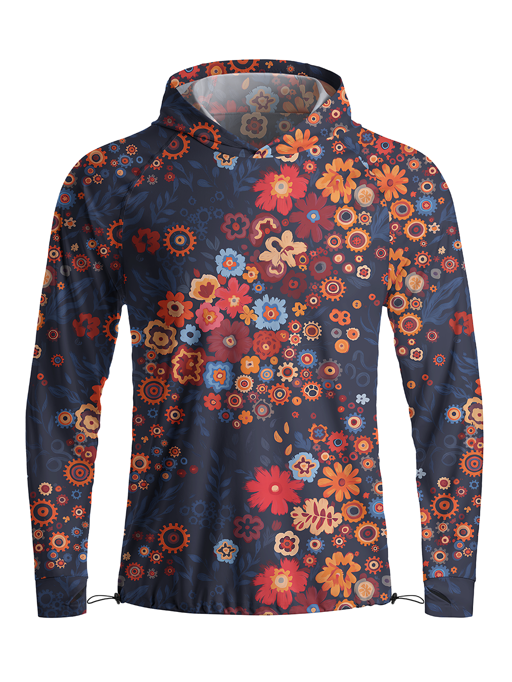 Orionride Mechanical Florals Long Sleeve Cycling Hoodie Shirt