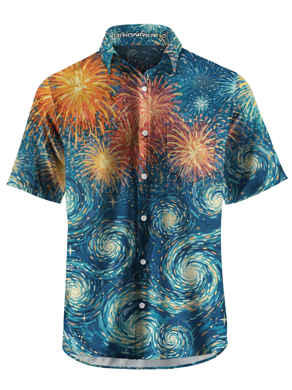 Orionride Fireworks In Bloom Zipper Pockets Ultra Lightweight Short Sleeves Gravel Shirt